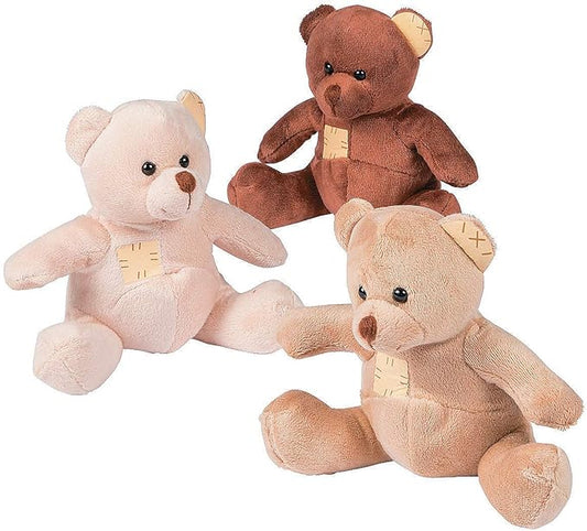 Fun Express - Suede-Like Patchwork Plush Bears - Toys - Plush - Bean Bag Animals - 12 Pieces