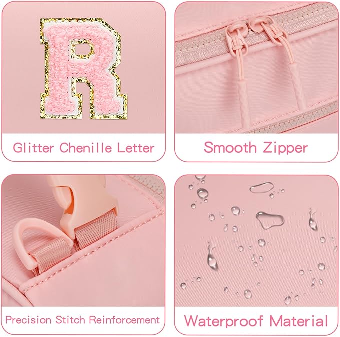 Kids Initial Lunch Bag, Reusable Insulated Lunch Box for Girls Toddlers, Back to School Gift, Leak-proof Cooler Bag for School Daycare Travel Picnic, Pink-R