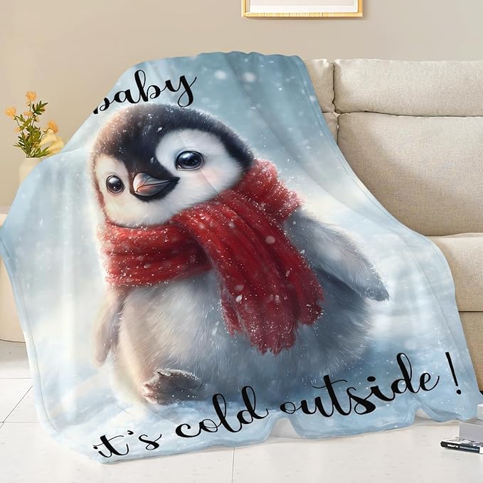 Penguin Blanket Gifts for Girls Boys Throw Cozy Plush Fleece Flannel Lightweight Fuzzy Party Blankets for Women Men 60"X50"