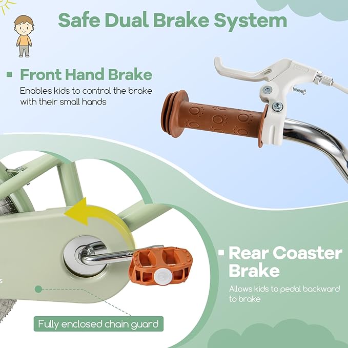 BABY JOY Colorful Macarons Kids Bike, 12 14 16 18 Inch Sporty Children's Bicycle with Training Wheels, Adjustable Handlebar & Saddle, Handbrake & Coaster Brake, Boys Girls Bike for 3-8 Years Old