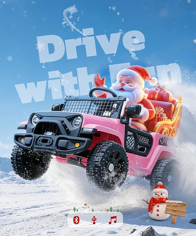 ELEMARA Kids Ride on Car, 12V Ride on Toys w/Remote, Electric Cars for Kid w/Bluetooth, LED Lights, Battery Car for Toddlers, Battery Powered Off-Road Vehicle w/Shock Absorbers, Kids Driving Car-Pink