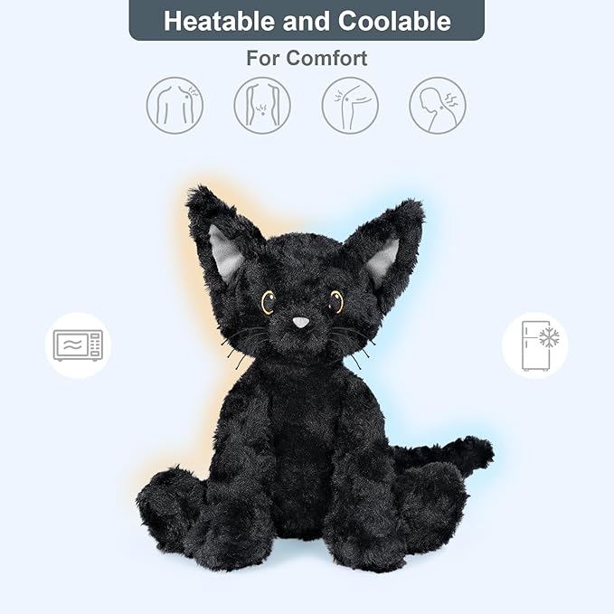 Coolable & Heatable Cat Stuffed Animals, Microwavable Heating Pad for Period Discomfort, Lavender Scent Cat Plush, Black Cat Plush Gift for Kids & Aldults