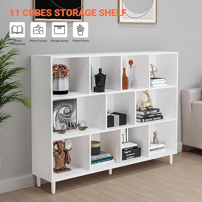 11 Cube Storage Organizer | Book Storage|Wide Bookshelf |Wooden Bookshelves -Cubic Storage Cabinet（Storing Books,Toys & More Easy to Install）