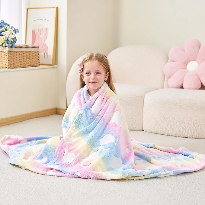 Softan Kids Throw Blanket Glow in The Dark, Soft Cozy Flannel Luminous Blanket for Sofa Couch Bed, Christmas Birthday Gift for Kids, Jellyfish 50x60IN