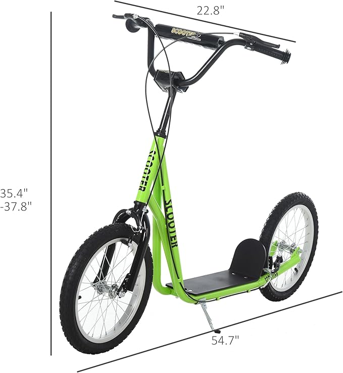 Aosom Youth Scooter Kick Scooter for Kids 5+, Max Load 220 LBS., with Adjustable Handlebar, 16" Inflatable Wheels, Dual Brakes