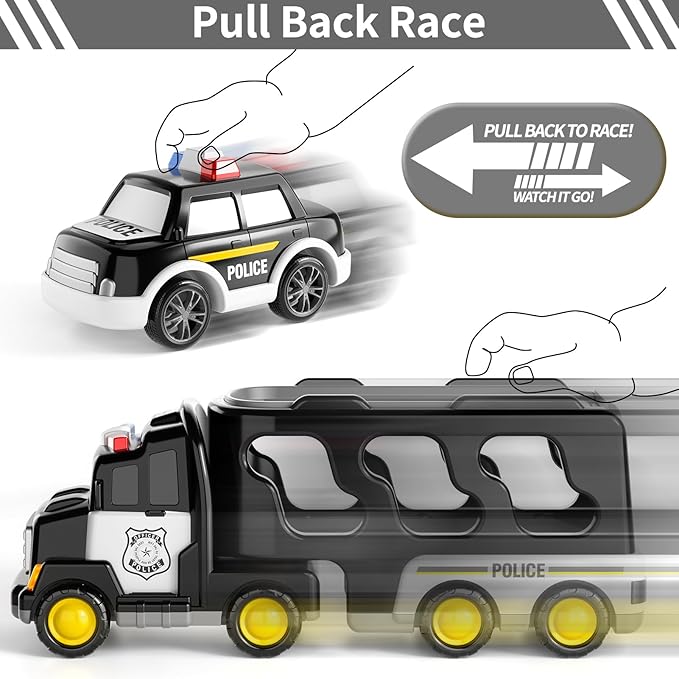 Bennol Toddler 5 in 1 Police Truck Toys for 1 2 3 4 5 Year Old Boys, Police Rescue Vehicles Car Trucks Bus Helicopter for Kids Ages 1-3 3-5, Car Toys for 1 2 3 4 5 Year Old Boys Girls Birthday Gifts