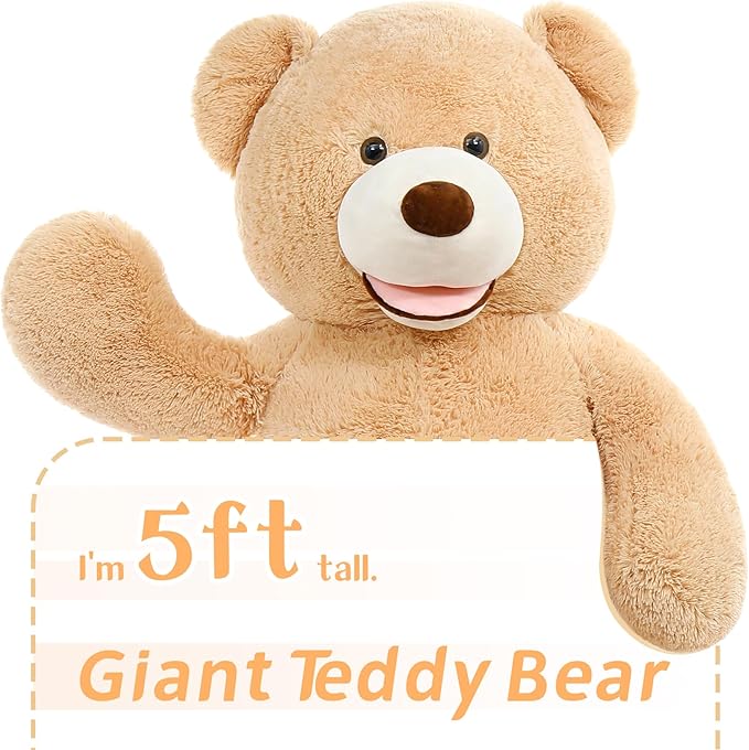 MaoGoLan Giant Teddy Bear 5 Feet Stuffed Animal, Brown Valentines Big Teddy Bear Plush for Girlfriend Boyfriend, Soft and Fluffy Life Size Teddy Bear Gift for Baby Shower
