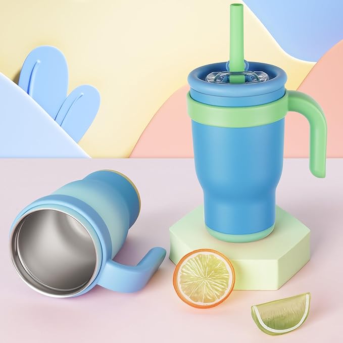 14oz Toddler Sippy Cup Vacuum Insulated Stainless Steel Kids Cup with Handle, Spill-Proof Straw, Leak-Proof Travel Cup for Home or On-the-Go