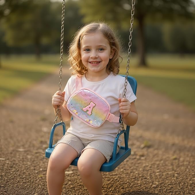 Fanny Pack for Girls,Birthday Easter Gifts,Chenille Initial Letter Girls Crossbody Bag,Preppy Teen Belt Bag for Graduation Travel Gifts,Cute Sequin Trendy Stuff.Pink-N