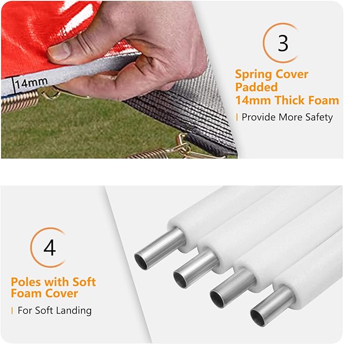 SKOK Trampoline 8FT 10FT 12FT 14FT 15FT Trampolines with Enclosure Net, 400LBS Outdoor Trampolines for Kids with Basketball Hoop-ASTM Approved Trampoline for Children and Adults with Ladder