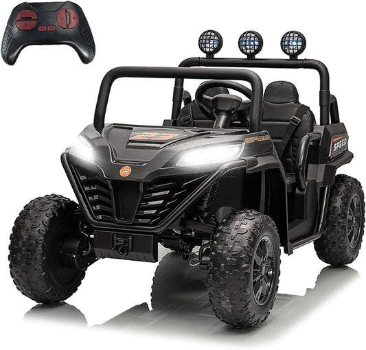 24V Side by Side Ride On Truck, Battery Powered Electric Vehicle with Remote Control, 4x100W Powerful Motor, 2 Seater Kids Car with Bluetooth, Black