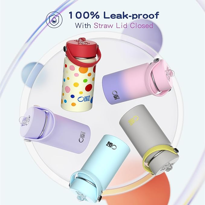 OISIZ Kids Water Bottle with Straw Lid 14oz, Vacuum Insulated 316 Stainless Steel Water Bottles for Kids for School, Leakproof Water Bottle, BPA Free and Keep Cold for 24 Hours