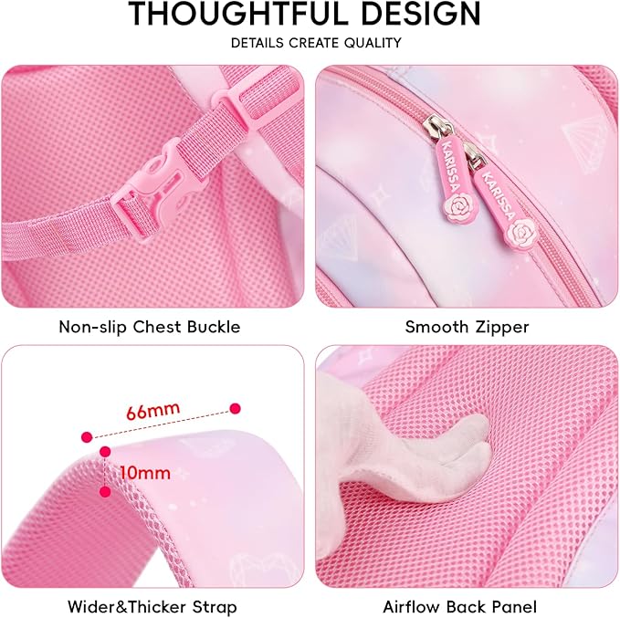 Tanou Backpack with Lunch Box for Girls, Kawaii Set School Bag for Kid Elementary Middle School, Aesthetic Laptop Bookbag Lightweight, Pink