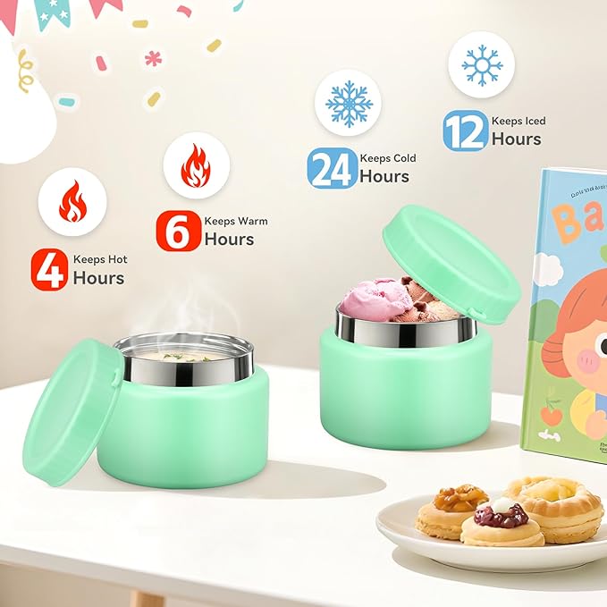 Dinosaur Lunch Box for Kids with Secret Compartment | 4 Compartments Bento Box + 12oz Insulated Food Jar | Leak-Proof Sauce Cup & Collapsible Spoon | BPA-Free, Dishwasher Safe(Green+Green Jar)