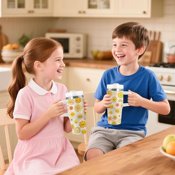 Sunshine Gifts - 14 Oz Yellow Kids Sun Tumbler with Handle and Straw, Stainless Steel Insulated Water Bottle, for Sports, School, Travel - Funny Sunshines Themed Children Birthday Gift Cup(1pc)