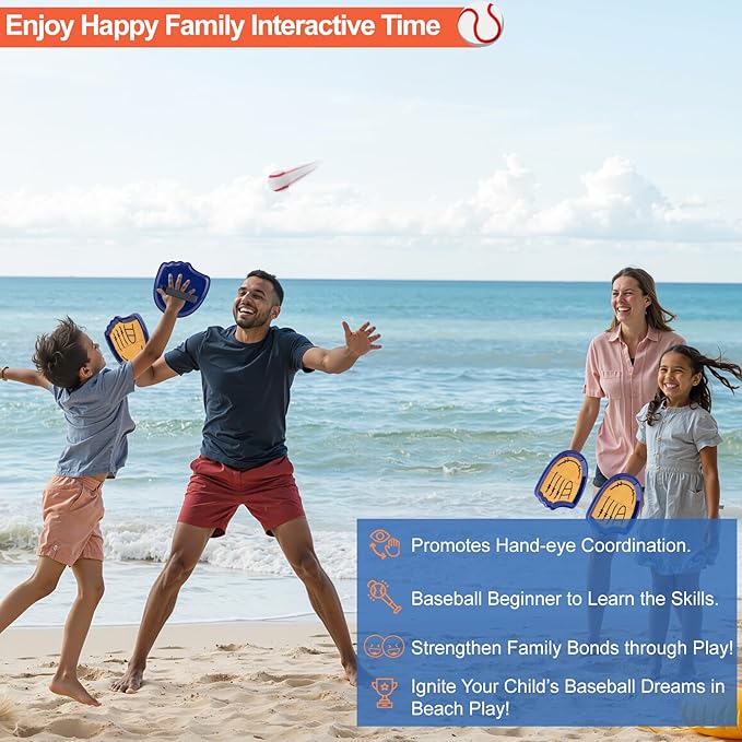 Aywewii Toss and Catch Ball Set Beginner Baseball Training Gloves Beach/Pool Toys Outdoor/Backyard Games for Toddlers and Kids Ages 3-8 Fun Gift for Boys and Girls (Dark Blue, 4 Paddles & 4 Balls)