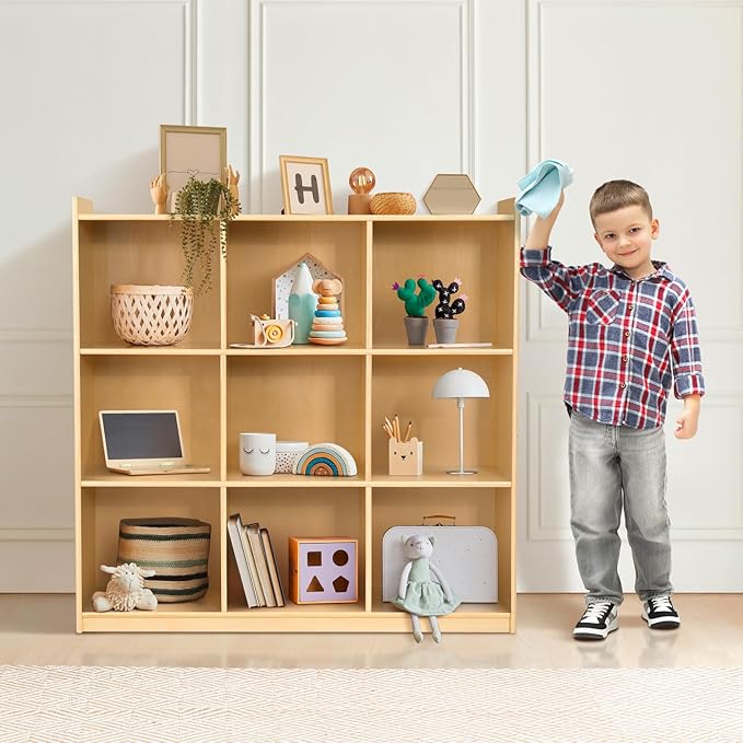 OOOK 9-Cube Storage Organizer, Wooden Storage Cabinet Display Shelf, Kids Bookshelf for Classroom, Playroom, Living Room, Office, etc