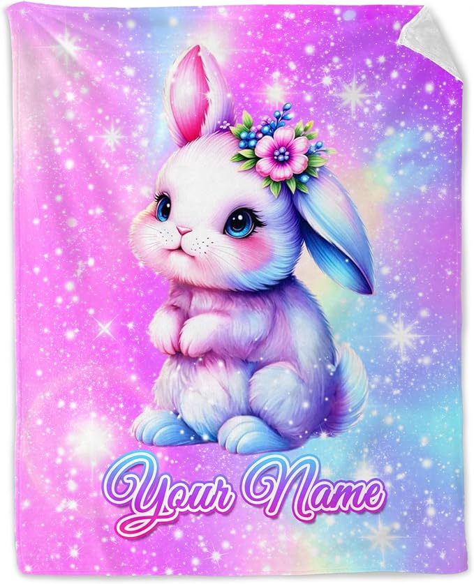 Personalized Bunny Blanket Gifts - Flannel Plush Throws Gifts for Bunny Lovers - Pink Stuff Throw Blanket for Sofa, Couch