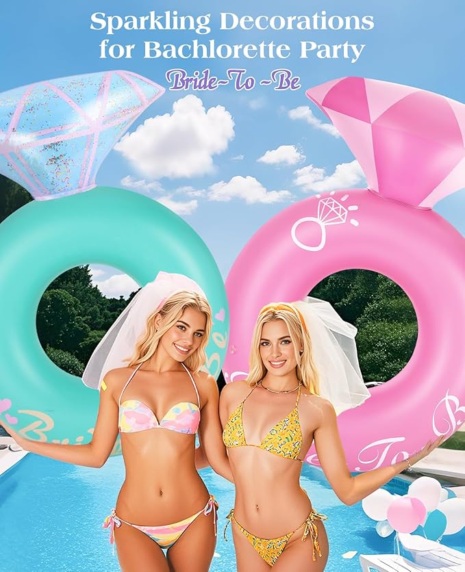 HeySplash Pool Floats, Inflatable Diamond Ring Pool Float, Large Engagement Ring Floatie for Bachelorette Party, Swim Tube River Lake Wedding Bride Stagette Decor Fun Toy Raft for Adults, Pink
