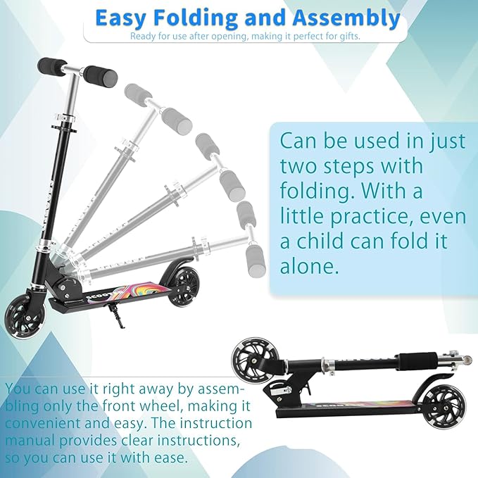 Scooter for Kids with Light up Wheels, 3 Adjustable Levels, Rear Brake