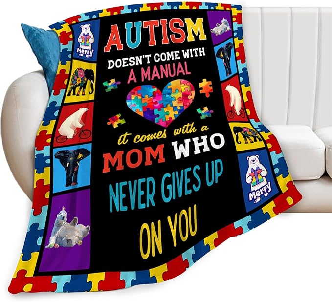 Autism Blanket Autism Awareness Throw Blankets Gifts for Girls Boys Kids Soft Cozy Fleece Plush for Couch Sofa Bed 60"x50"