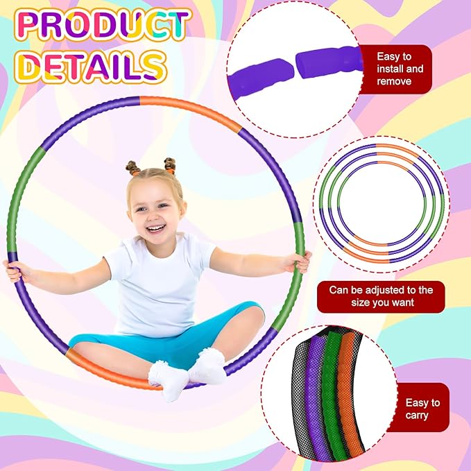 Sratte 12 Pcs Toy Hoop for Kid Detachable Adjustable Toy Hoop Colored Exercise Ring Plastic Circle for Kid Teen Gymnastics Equipment Require Self Assembly(28 Inch,Purple,Green,Orange)