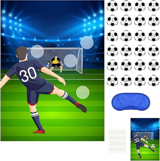 PLULON Soccer Party Games for Kids Pin The Soccer on The Goal Birthday Party Games Football Poster with Soccer Ball Stickers for Soccer Birthday Party Supplies Classroom Family Activities