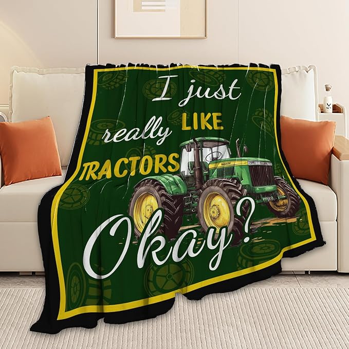 Tractor Blanket Farm Green Tractor Throw Blanket Gifts for Women Girls Men Boys Kids Adults Super Soft Cozy Plush Fluffy Fuzzy Fleece Blanket Decor 40''X50''