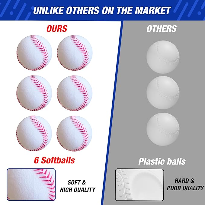 3-in-1 Baseball Set for Kids 3-5 - Tee Ball Stand, Hanging Tee, Ball Launcher and 6 Softballs - Adjustable Height, Indoor/Outdoor Sport Gifts for Boys Girls, Blue