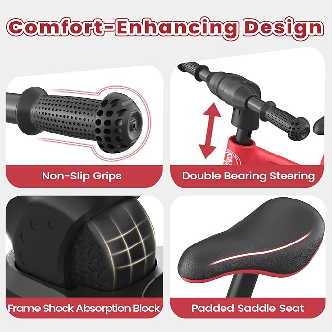 Ridego 14 Inch Balance Bike for Kids 3–6 Years, Lightweight Toddler Bike with Air Rubber Tires, Adjustable Seat, Durable Push Bicycle Gift for Boys & Girls