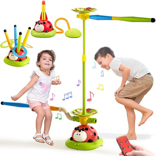 Powza 5 in 1 Musical Jump Toys, Toss Ring Game Stomping Launch Rocket Launcher for Kids, Obstacle Avoidance & Jump Squating Toy Games Remote Control Outdoor & Indoor Toys for Ages 4-8 8-13