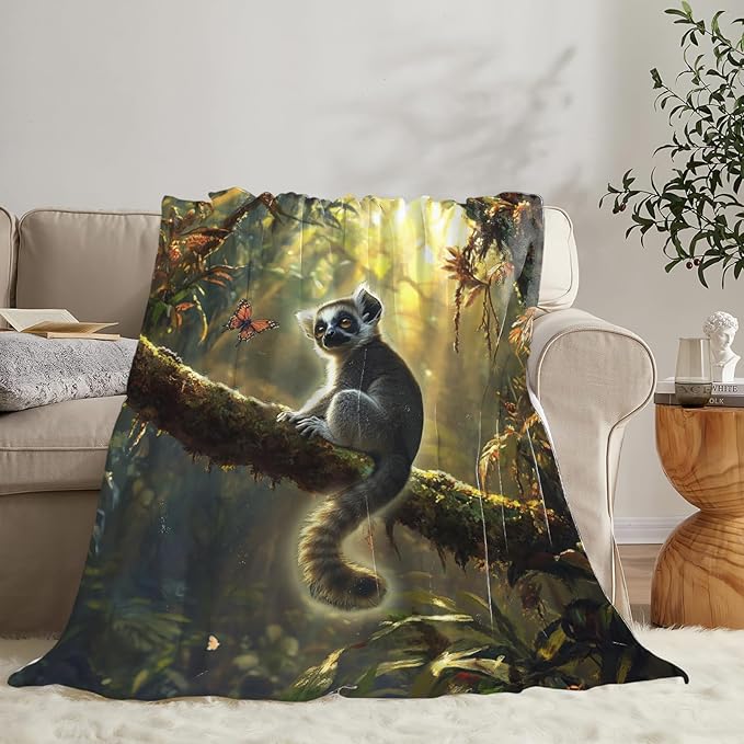 Lemur Blanket Lemurs Lovers Gifts Cozy Plush Rainforest Animal Throw Blankets Fuzzy Flannel Fleece for Girls Boys Women Men 60"X50"