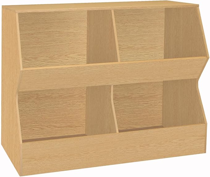 DINZI LVJ Kids Bookshelf, Toy Storage Organizer, Wooden Toy Storage Cabinet, 4 Cubby Children Bookcase, 39.4" L Toddler Book Shelf for Bedroom, Nursery, Hallway, School, Natural