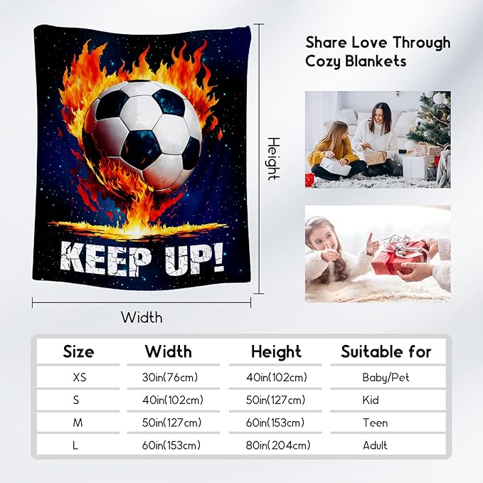 Soccer Blanket Gifts for Kids - Soccer Gift for Boys 8-12, Sports Throw Blankets for Team Player Adults Men - Soft Plush Girls Throws for Couch, Sofa (Blue, 40x50 Inch)