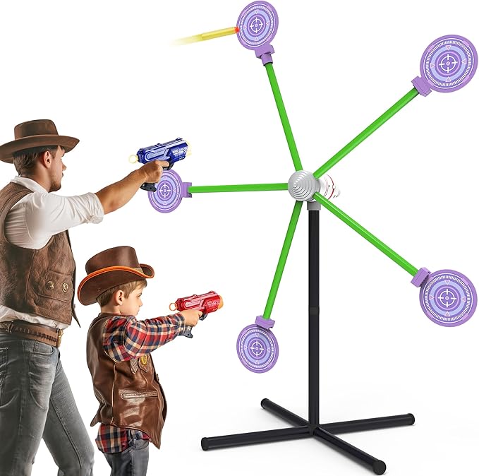 2-Player Shooting Game Toy, Foam Dart Toy Gun with Auto Reset Rotating Shooting Target, Ideal Gift for Kids Ages 6,7,8,9,10+ Pink