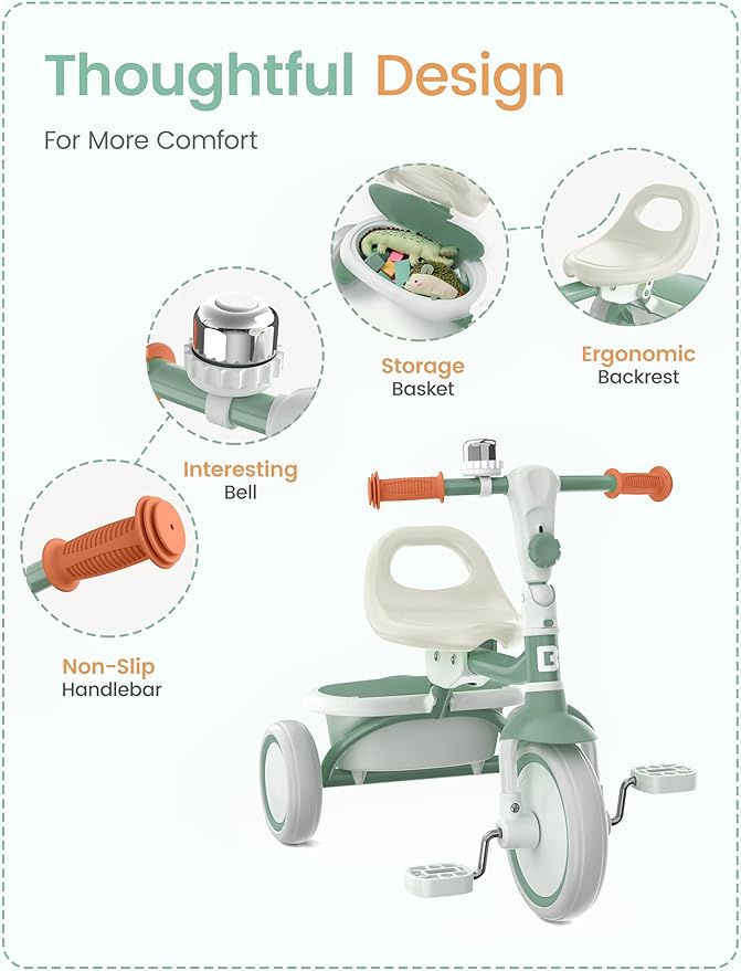 besrey Toddler Tricycle with Bell, Kids Tricycle Age 18 Months to 5 Years, Kids Trike, Toddler Bike for 1.5-5 Year Olds, Baby Trike, Gifts & Toys for Boys & Girls