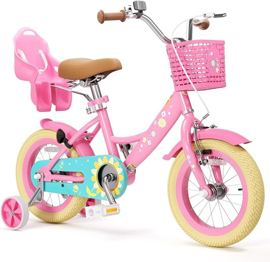 XJD Girls Bike for Toddlers and Kids Ages 2-12 Years Old,12 14 16 Inch Kids Bike with Training Wheels & Basket