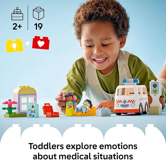 LEGO DUPLO Town Ambulance & Driver Building Toy Playset - Preschool Learning and Educational Ambulance Toy for Toddlers, Boys and Girls, Ages 2+ - Pretend Play Baby Gift Idea - 10447