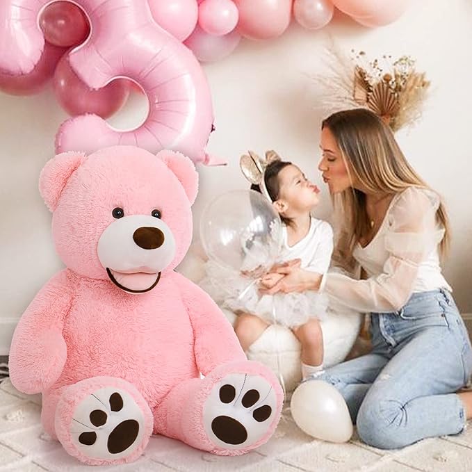 MorisMos Giant Teddy Bear, 39inch Large Stuffed Animals with Big Footprints Plush Stuffed Bears Gifts for Kids, Pink