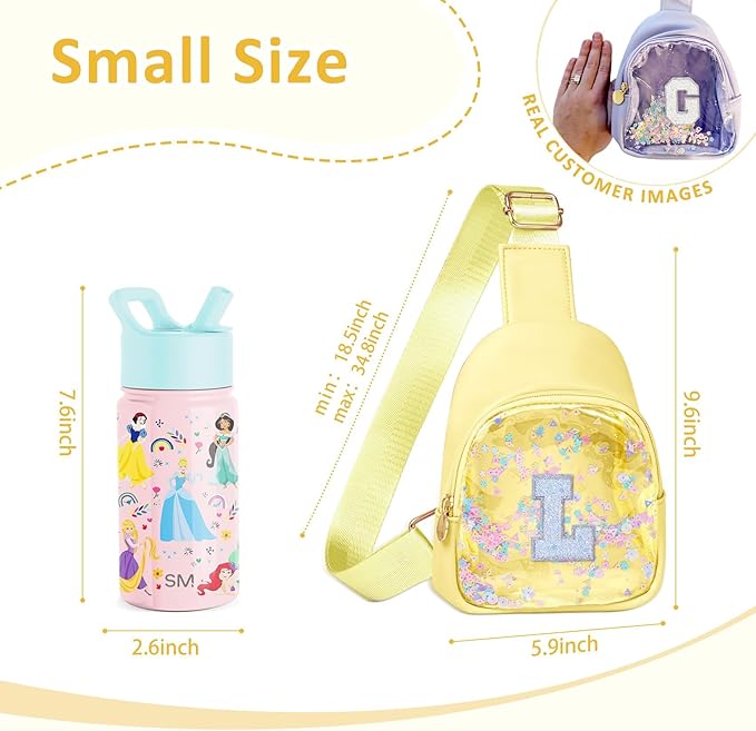 COSHAYSOO Personalized Christmas Birthday Gifts Burr Basket Stuffers for Girls Yellow Purse Sling Bag Crossbody Girl Cute Funny Cool Mini Travel Fashion Accessories Monogrammed Initial Letter L