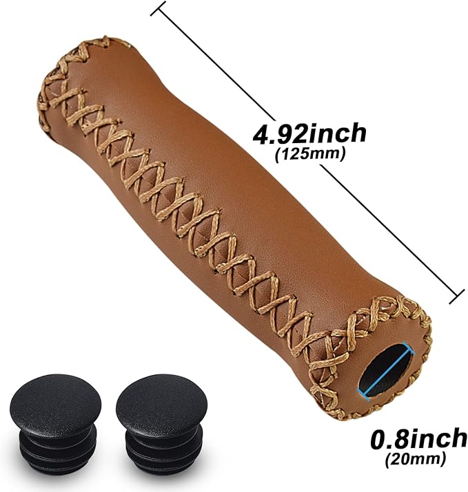 SOLODRIVE Bike Handlebar Grips, Vinyl Leather Grips, Hand-Stitched for Beach Cruiser Bike, Fits Most 22.2mm (7/8") Bicycle Handlebar
