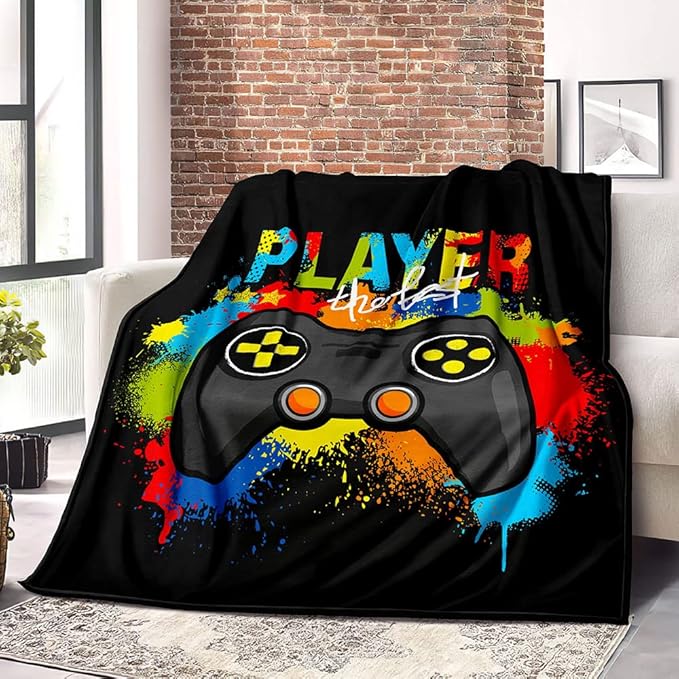 lirs Bedding Gaming Throw Blanket 80" x 60’’ Super Soft, Fleece, Gamer Gift for Couch Sofa for for Kids Boys Teens Video Game (MT-A19, 80’’x60)