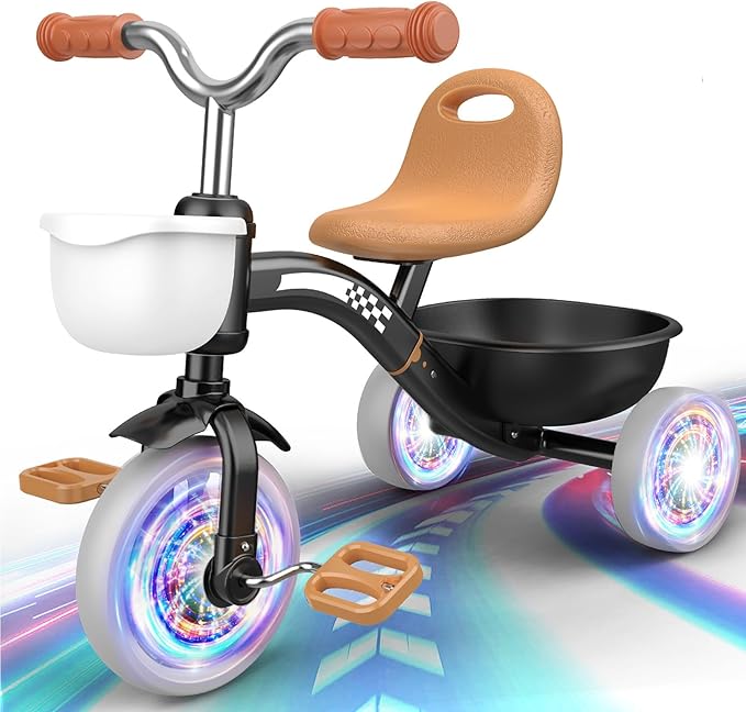 Toddler Tricycle for 1-3 3-4 Year Olds, Toddler Toys Baby Bike, Toys for Ages 2-4, 3-Level Adjustable Seat, 3 Colorful Lighting Wheels, 2 3 4 Year Old Boy Birthday Gifts