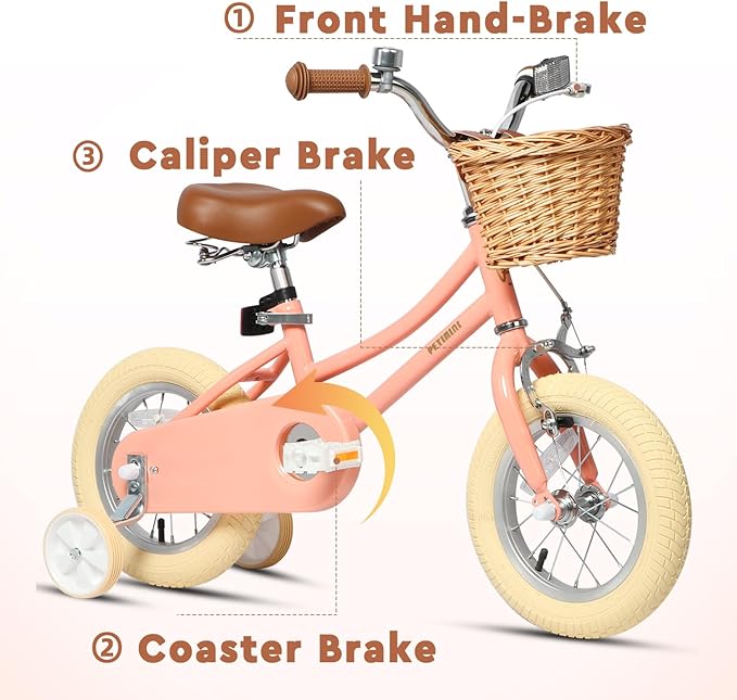 Petimini Girls Bike with Basket for 2-12 Years Old Kids, 12 14 16 18 20 Inch Bicycle with Bell Training Wheels Basket, Multiple Colors