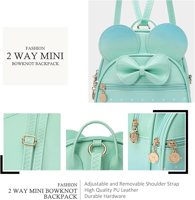 KL928 Girls Mini Backpack Bowknot Polka Dot Cute Small Daypacks Convertible Shoulder Bag Purse for Women