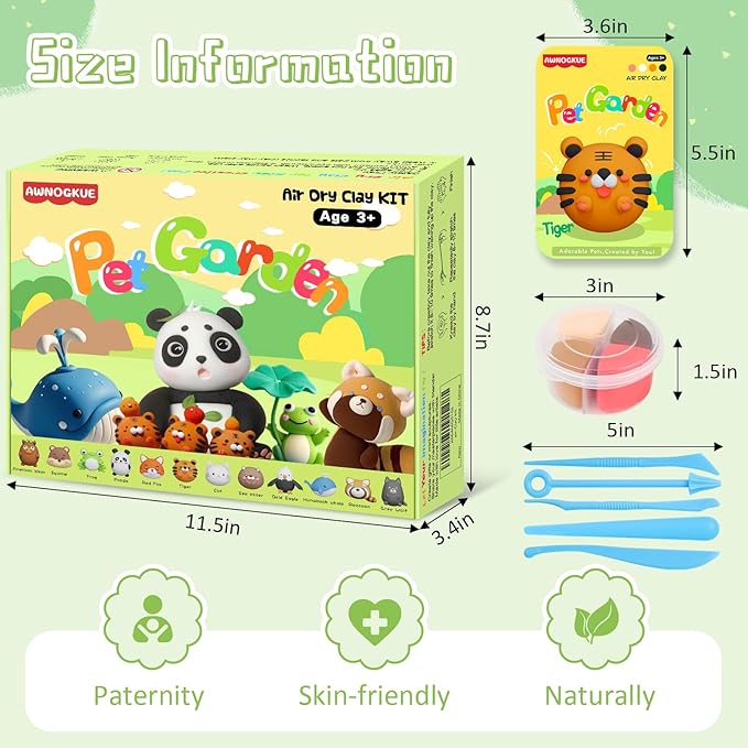 Air Dry Clay for Kids，12 Boxs Modeling Clay Kit with 5 Sculpting Tools, Safe Non-Toxic Model Magic Clay, DIY Art and Crafts Toy Gift, Party Home Favors for Boys, Girls, Toddler