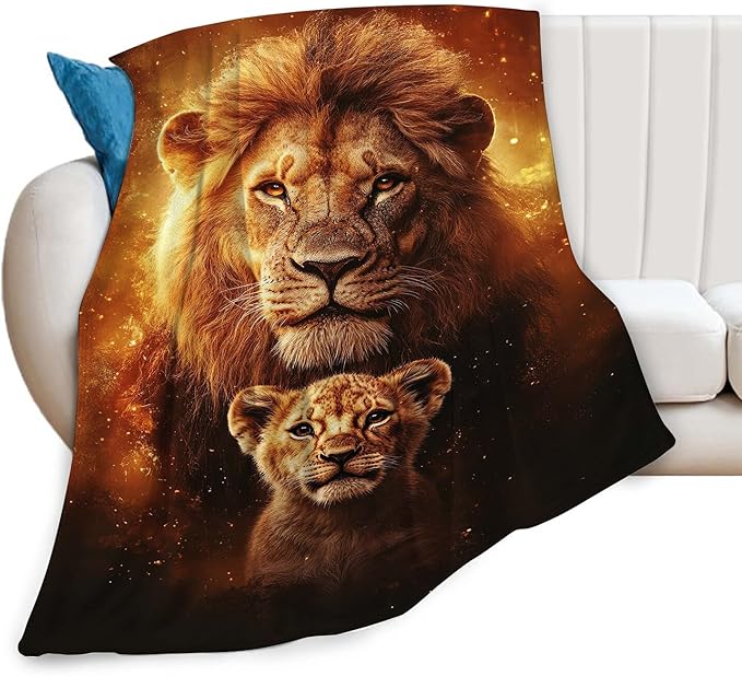 Lion Blanket Lion Cub Throw Blanket Gifts for Men Women Boys Girls Kids Adults Super Soft Cozy Plush Fluffy Fuzzy Fleece Blanket Home Decor 50''X60''