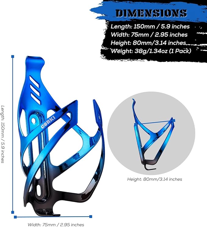 Corki Cycles Bike Water Bottle Holder Aluminum Alloy, Universal Bike Water Bottle Cage for Road, Mountain and Gravel Bikes - 1 Pack - Black&Blue