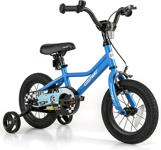 COSTWAY 12/14/16/18 Inch Kids Bike, Boys & Girls Training Bike w/Removable Training Wheels, Pneumatic Tires, Adjustable Handlebar & Seat, Dual Brake System, Children Toddler Bicycle for 3-8 Years Old