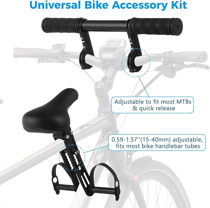 Lnrueg Kids Bike Seat for Adult Bike, Kid Bike Seat with Handlebar and Foot Pedals, Front Mounted Child Bike Seat for Mountain Bikes, Parent-Child Cycling Seat Kit for Children 2-6 Years